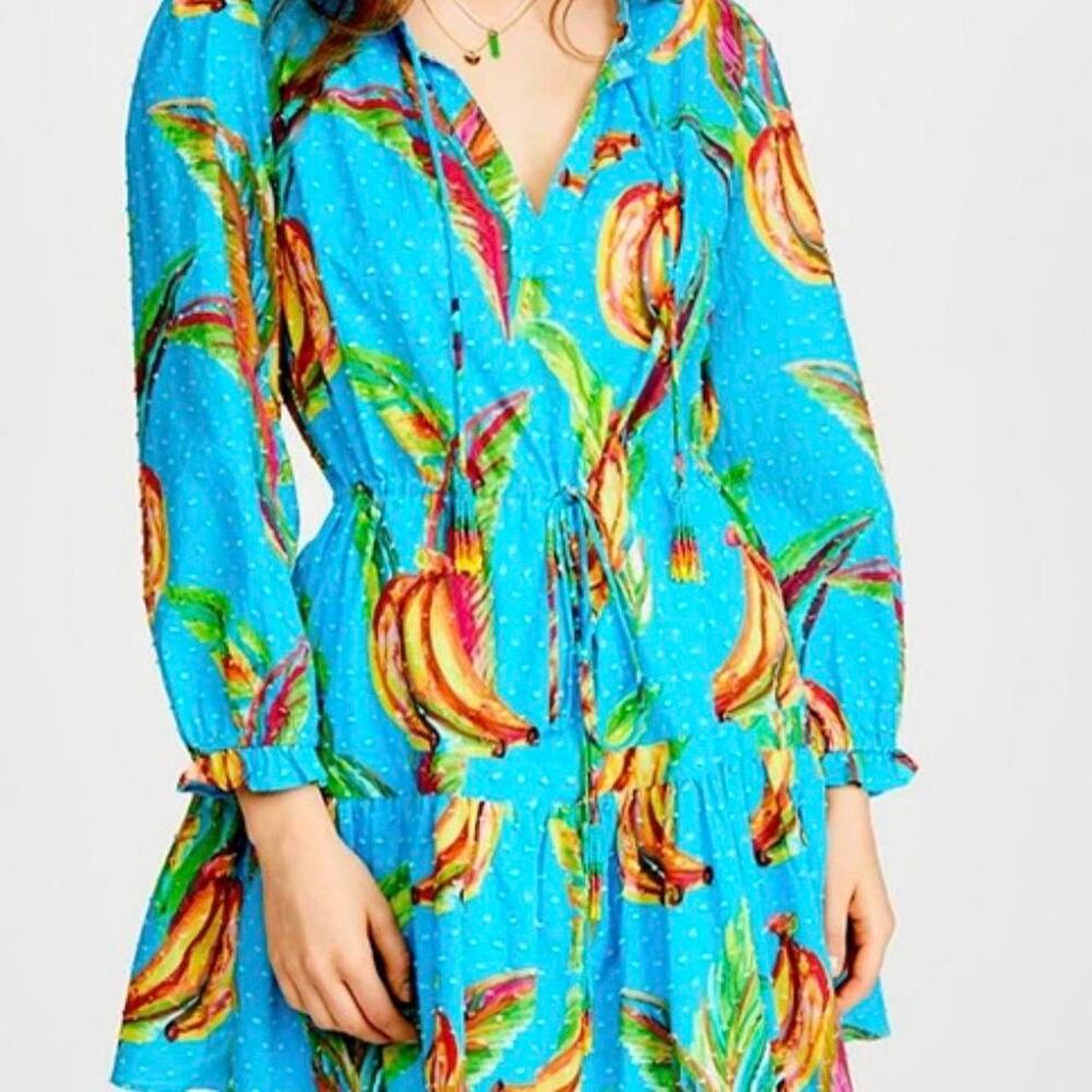 Farm Rio NEW Banana Sky Mini Dress with Long Sleeves, Small